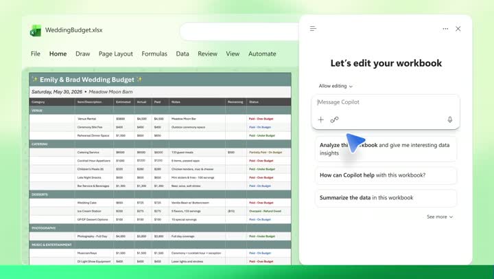Demonstração do Copilot no Excel